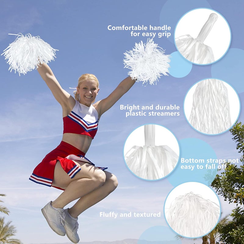 KDPATFAV 18PCS Cheerleading Pom Poms Plastic Pom Poms with Baton Handle for Game Sports Squads Dancing Party Football Basketball Club Spirit Sports Stage Performance Celebration (PET White) - Image 3